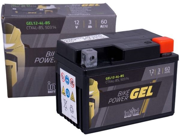 Intact GEL12-4L-BS GEL-Motorradbatterie ersetzt WPX4L-BS, YT4L-BS 12V 3Ah