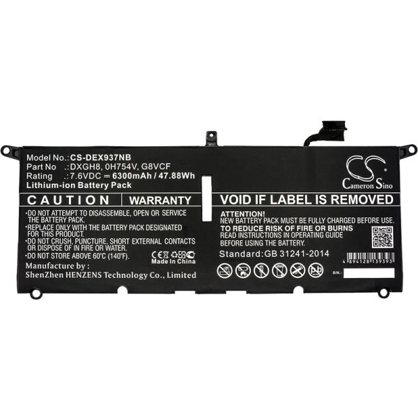 Akku passend für Dell XPS 13 7390, 9370 ersetzt DXGH8, 0H754V, G8VCF 6300mAh