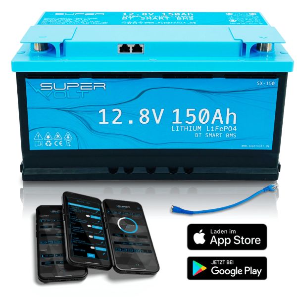 Supervolt 12V 150Ah 12.8V LiFePO4 Batterie für Wohnmobile, Wohnwagen, Boote