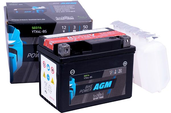 AGM-Motorradbatterie Intact DIN 50314, YTX4L-BS 12V 3Ah