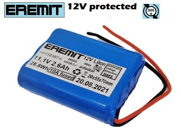 EREMIT 11.1V 2.6Ah Li-Ion Akku-Pack mit BMS XT-30 Stecker