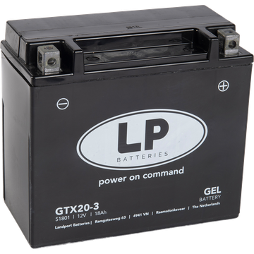 LP GTX20-3 GEL-Motorradbatterie ersetzt M6023, YTX20L-BS, YTX20HL-BS 12V 18Ah