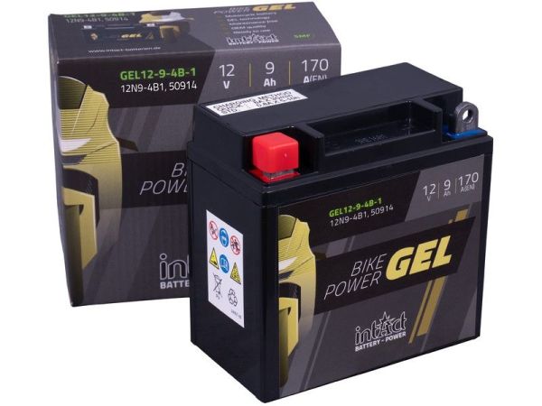 Intact GEL12-9-4B-1 GEL-Motorradbatterie 12V 9Ah ersetzt 12N9-4B1, CB9-B, 50914