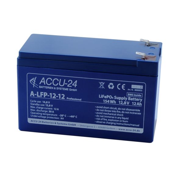 Accu-24 LiFePO4 12V 12Ah A-LFP-12-12 Professional Akku