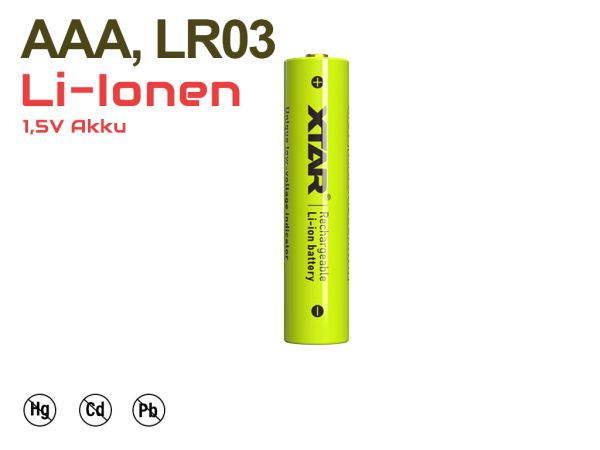 Xtar AAA 1.5V 1200mWh (750mAh) Li-Ion Akku mit *Indikator